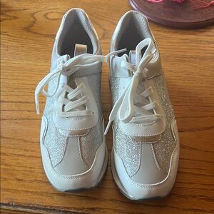 Michael Kors Silver and White Glitter Sneakers
